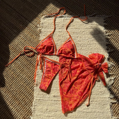 Vintage Printed Lace Bikini Trio Set