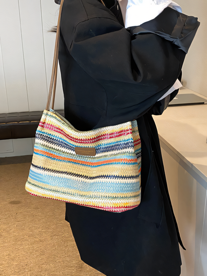 Boho Striped Straw Bag