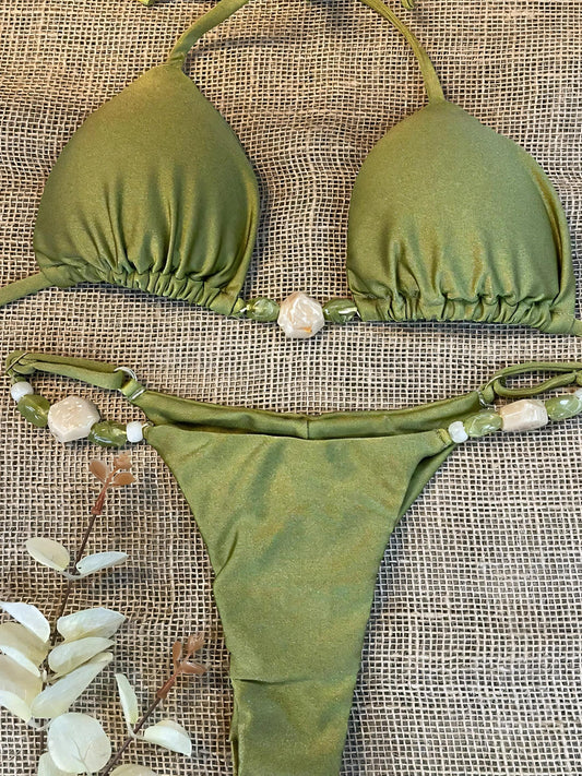 Halterneck Drawstring Solid Color Bikini