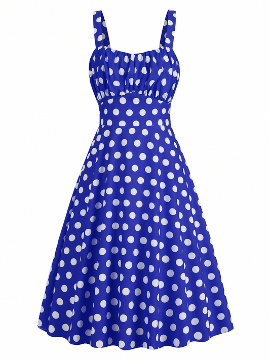 Suspender Polka Blue Dot Midi Dress