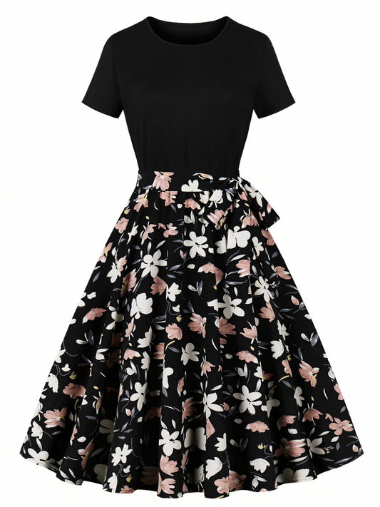 White Pink Floral Vintage Midi Dress