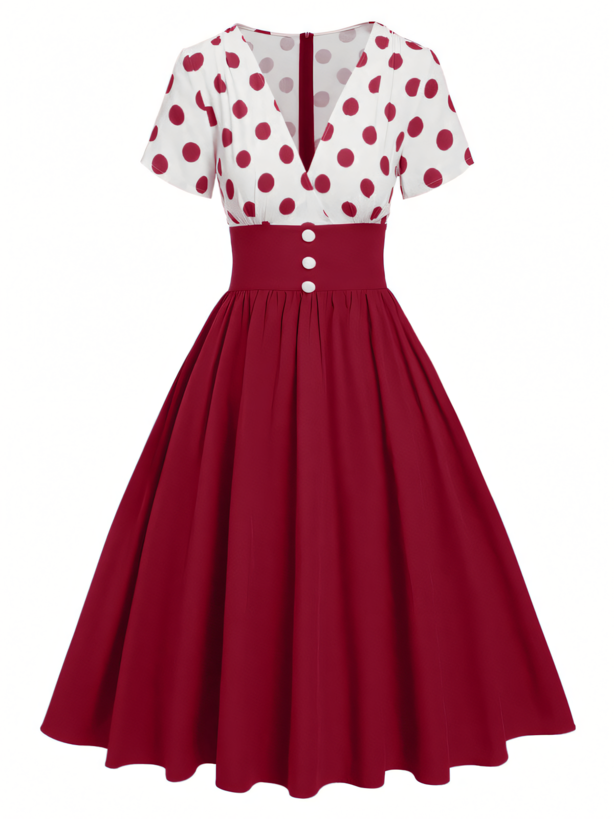 Elegant V-neck Polka Dot Patchwork Midi Dress