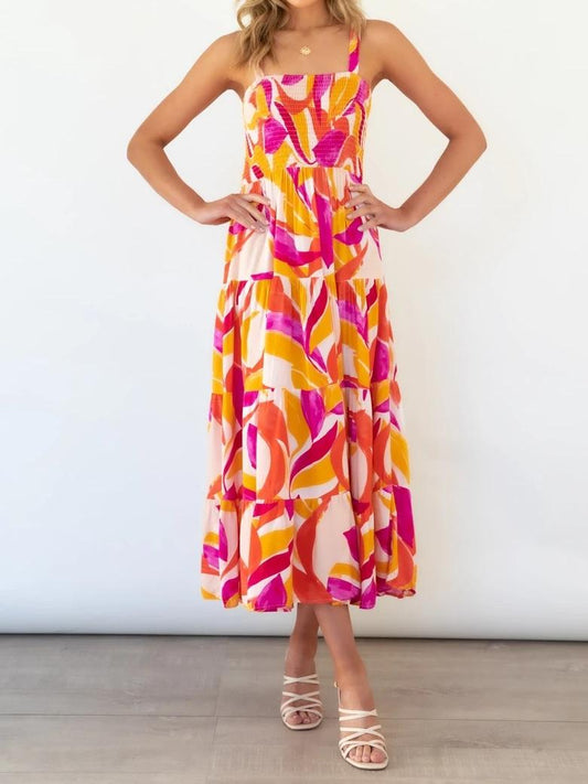 Rose Leaves Print  Strap Maxi Dress