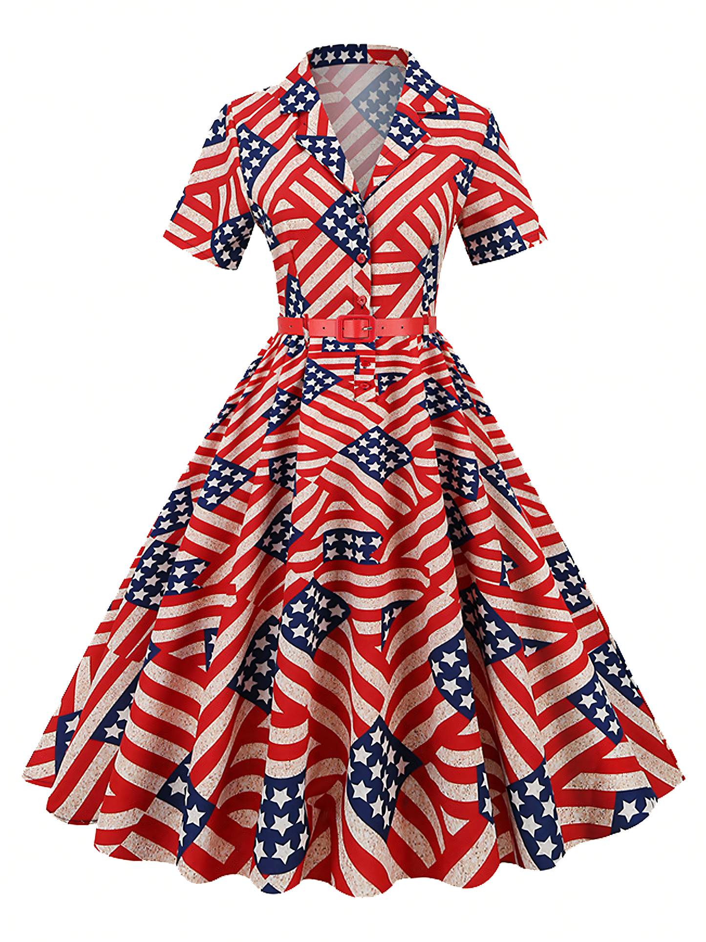 Independence Day Red Printed  Vintage Midi Dress
