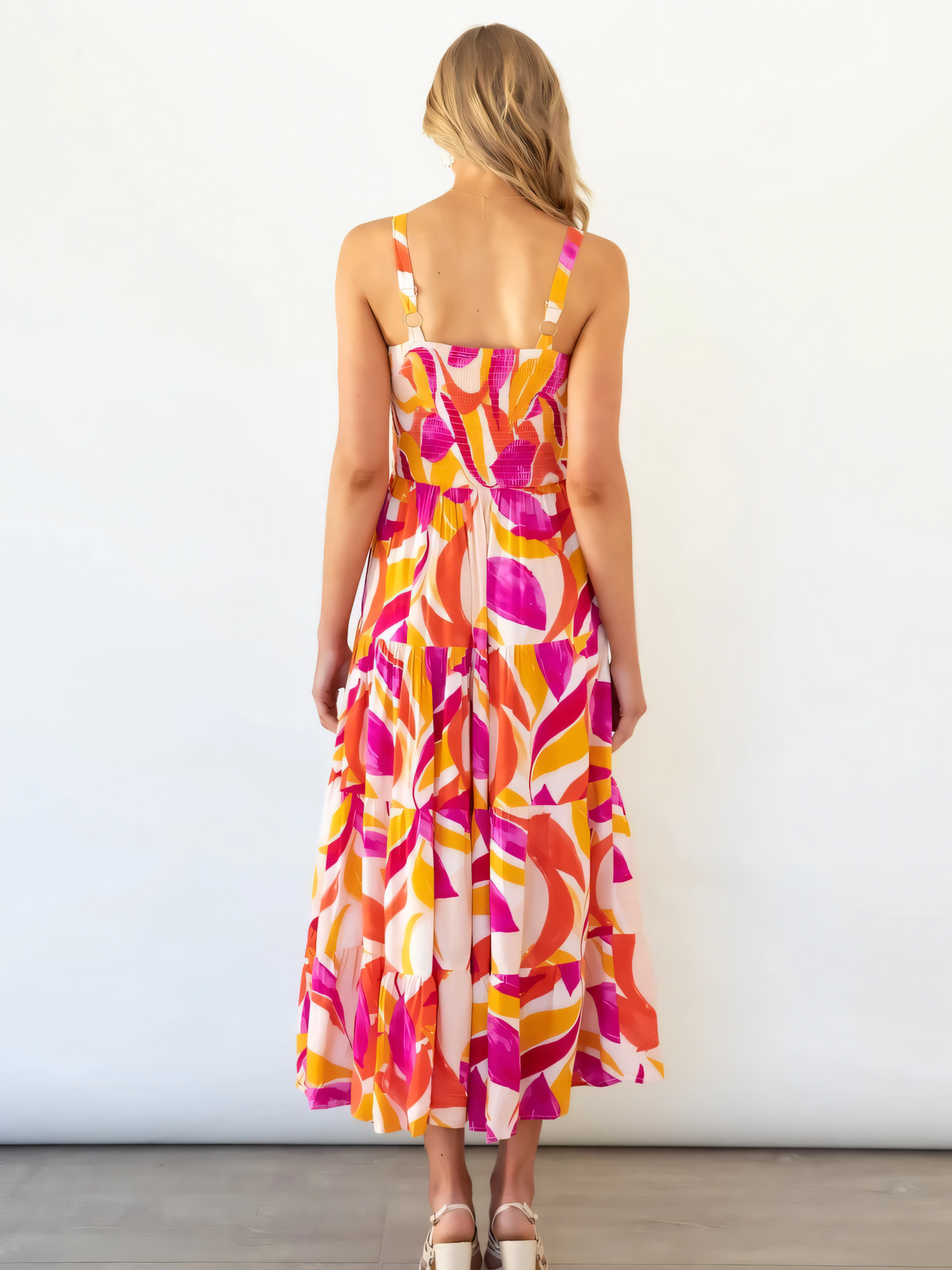 Rose Leaves Print  Strap Maxi Dress