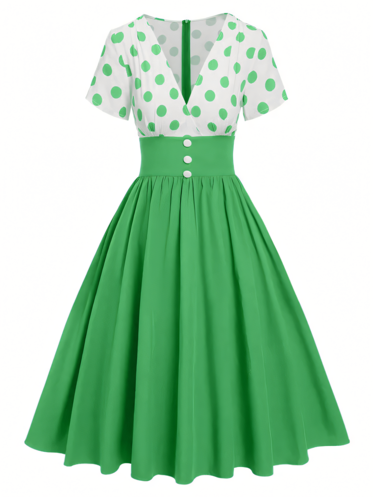 Elegant V-neck Polka Dot Patchwork Midi Dress