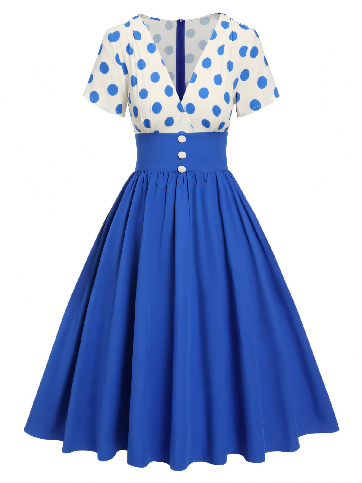 Elegant V-neck Polka Dot Patchwork Midi Dress