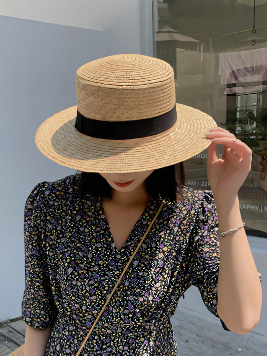 Khaki Black Strap Straw Hat