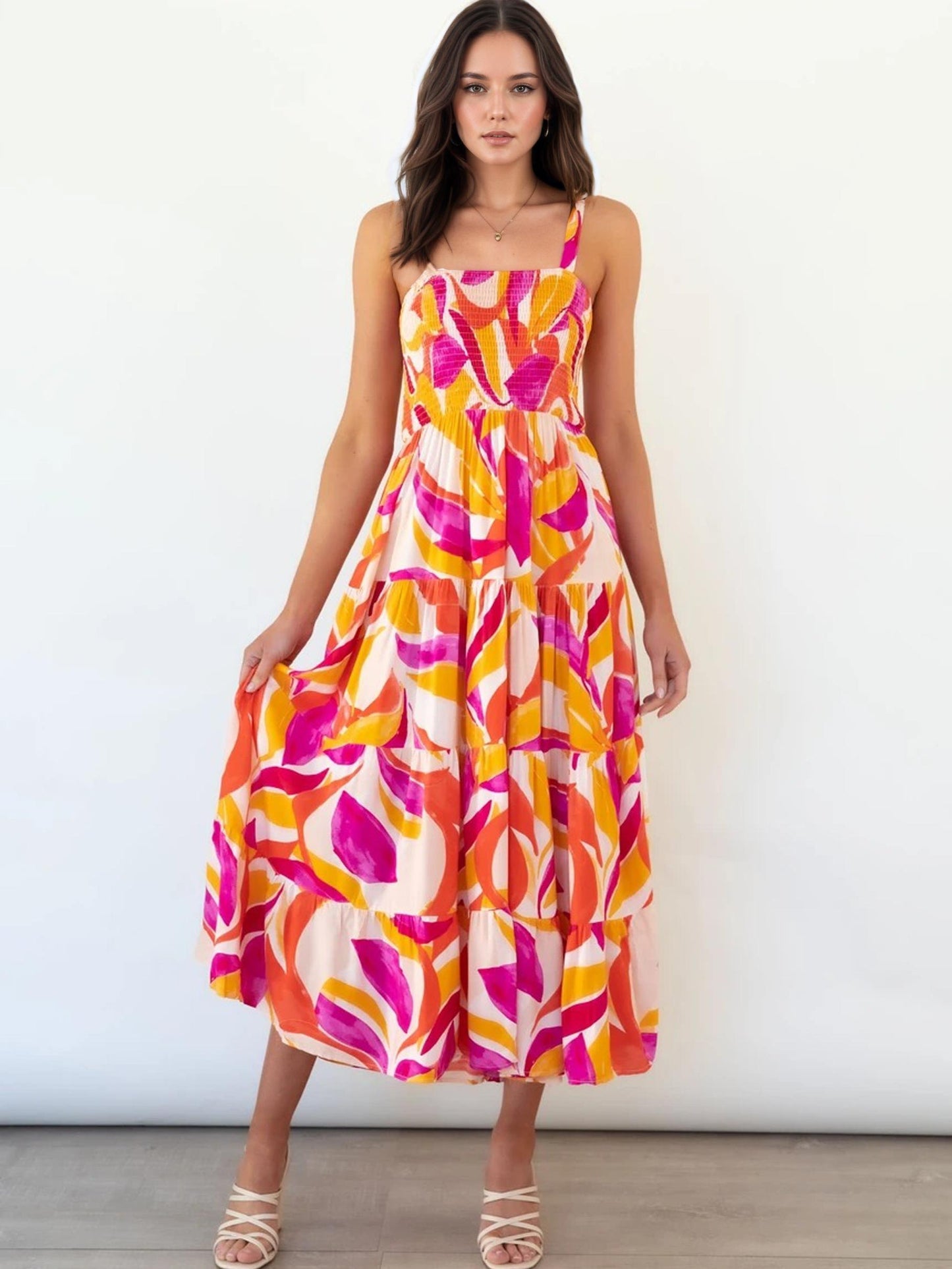 Rose Leaves Print  Strap Maxi Dress