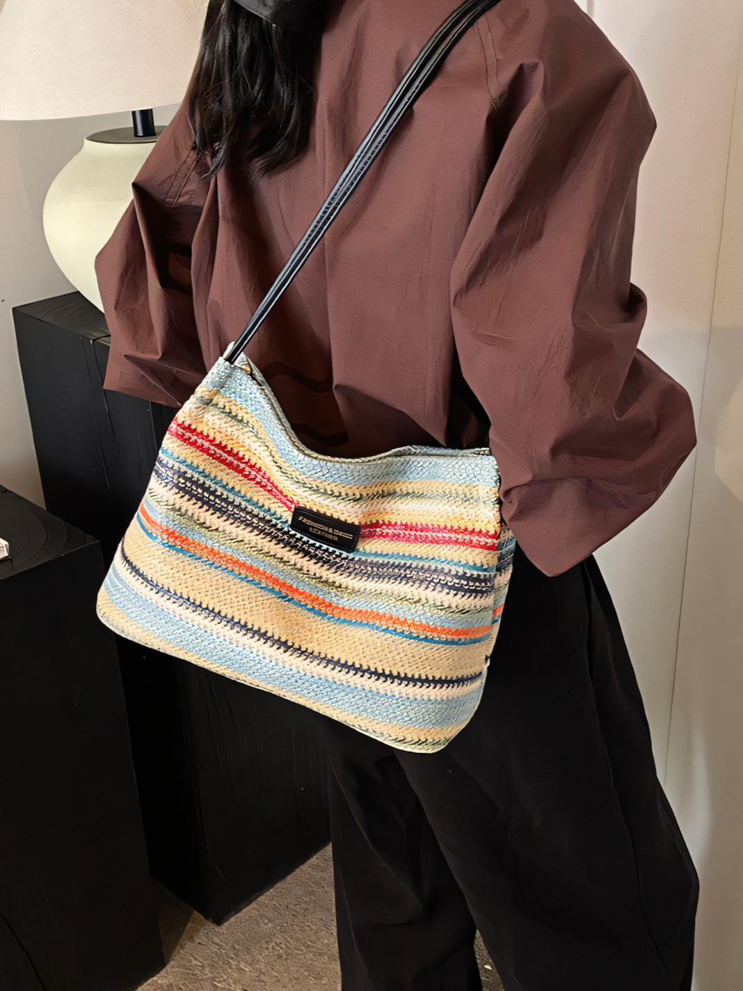 Boho Striped Straw Bag