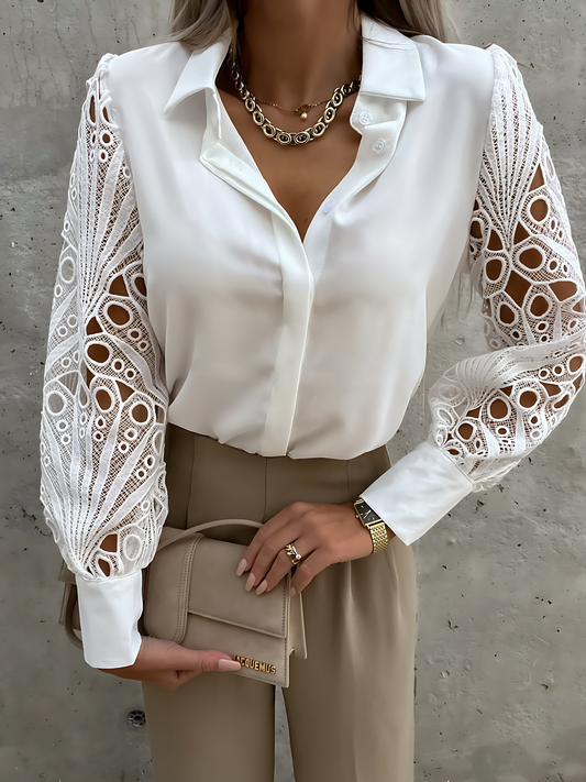 Patchwork Lace Long-Sleeved Shirt