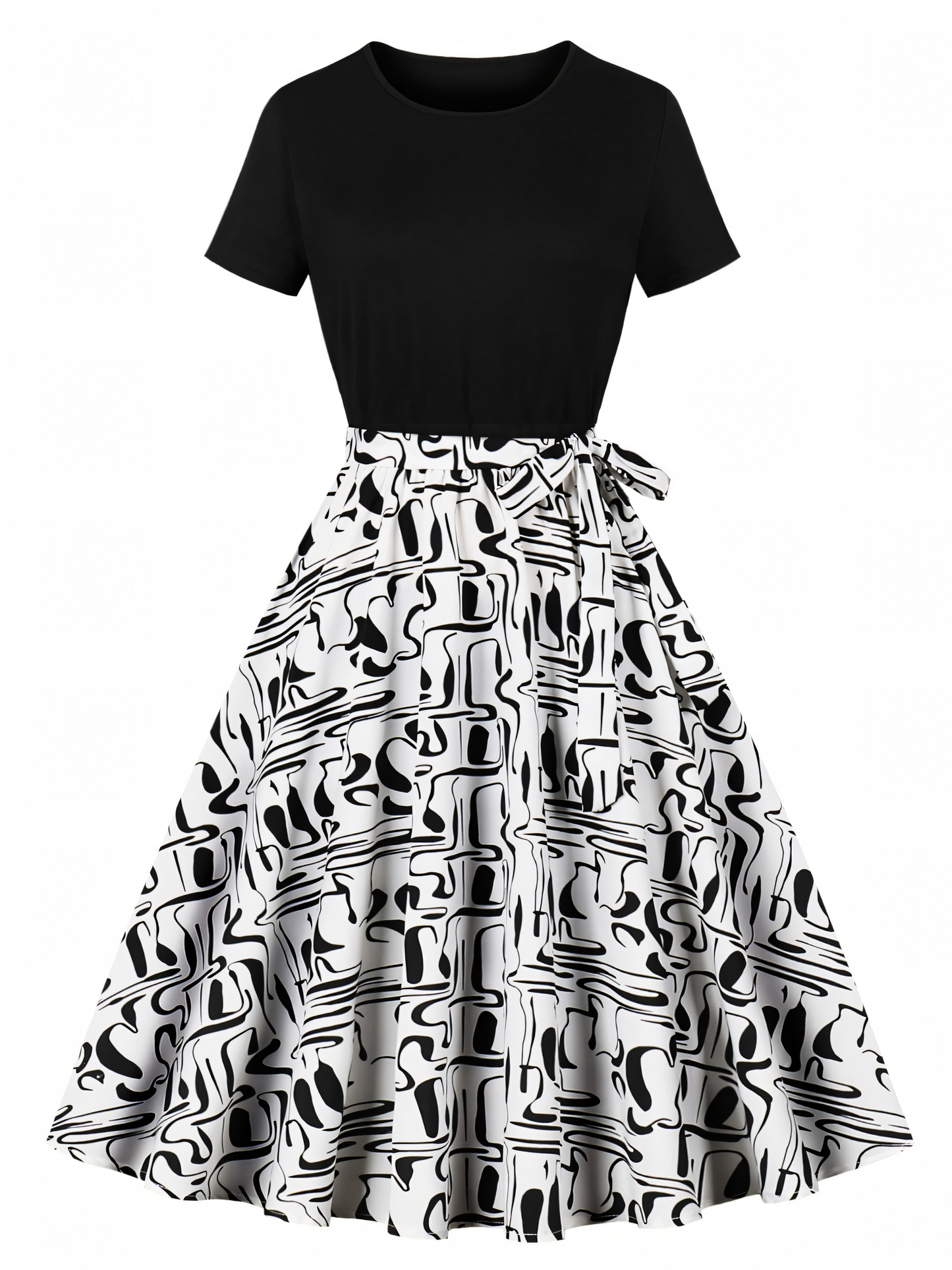Black White  Vintage Midi Dress