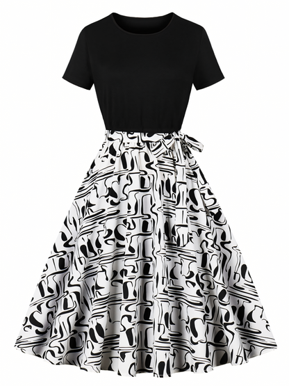 Black White  Vintage Midi Dress