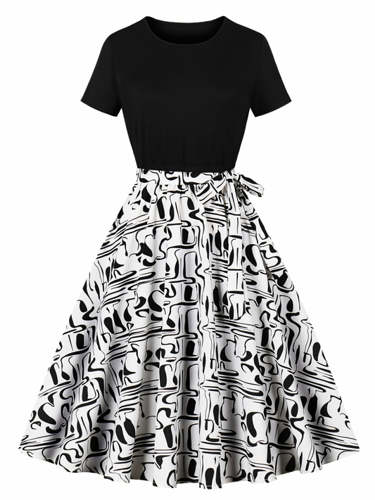Black White  Vintage Midi Dress