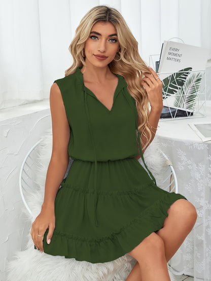 V-neck Loose Solid Color Sleeveless Mini Dress
