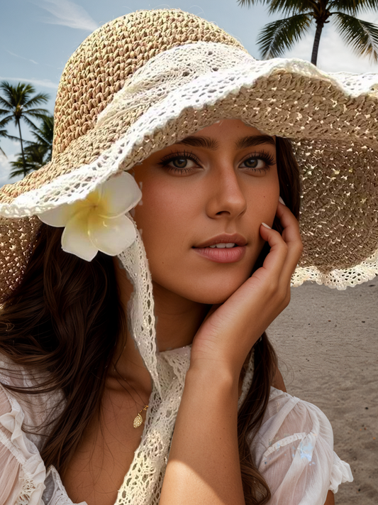 Straw Lace Trimmed Beach Hat