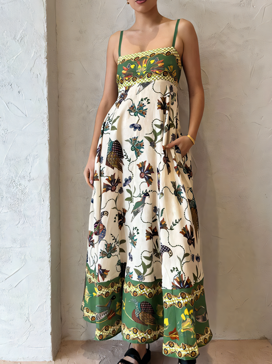 Green Printed High-waist  Slip  Maxi Dress
