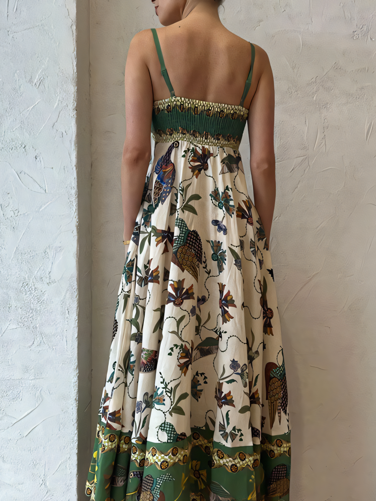 Green Printed High-waist  Slip  Maxi Dress