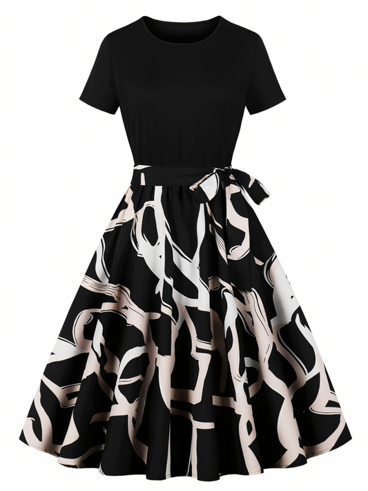 Black Pink  Vintage Midi Dress