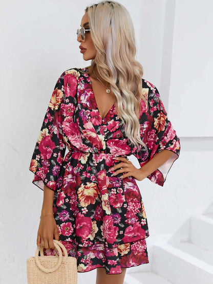 Floral Printed V-Neck Mini Dress