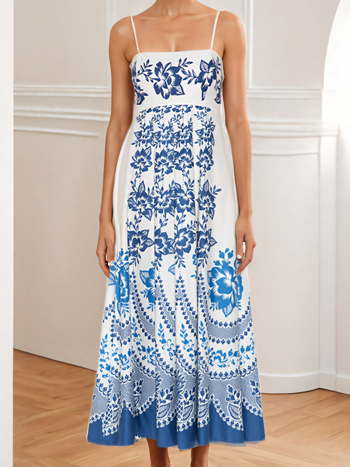 Blue Printed High-waist  Slip  Maxi Dress