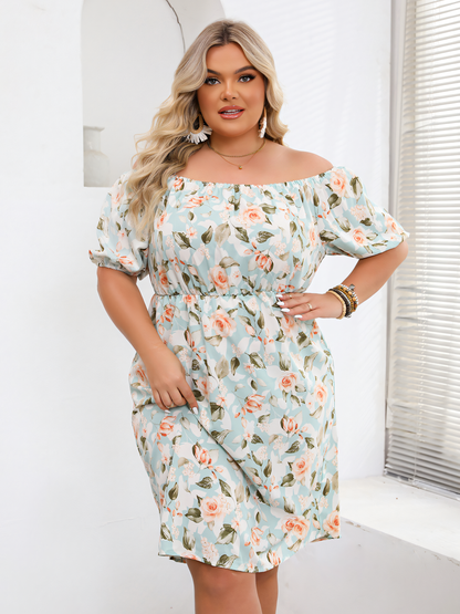 Light Green Ditsy  Print One-shoulder Cinched Waist  Midi Dress