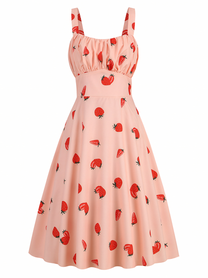Strawberry Printed Slip Midi Dress