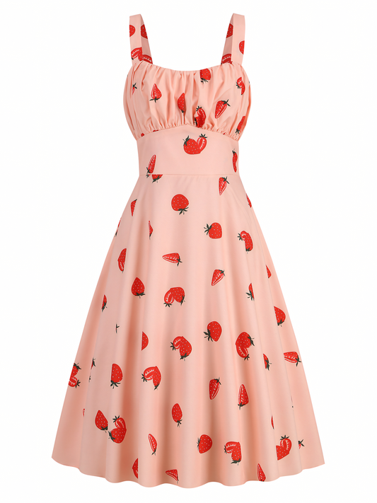 Strawberry Printed Slip Midi Dress