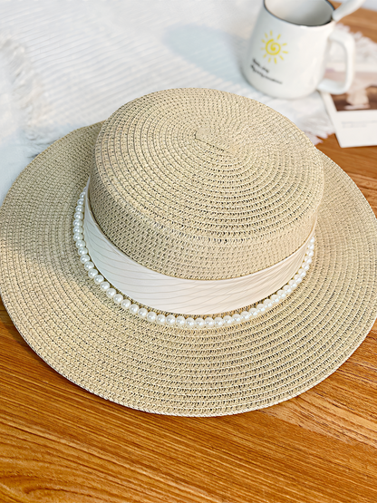 Pearl Satin Straw Beach Hat