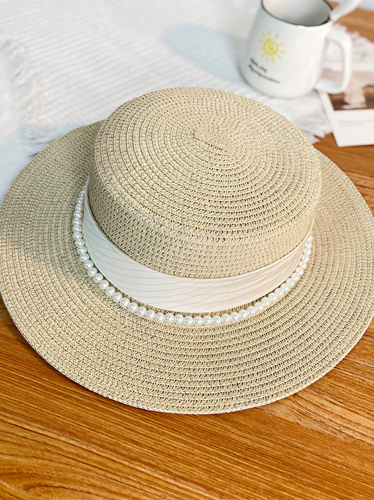 Pearl Satin Straw Beach Hat