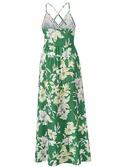 Green Floral Bohemia Halter Maxi Dress