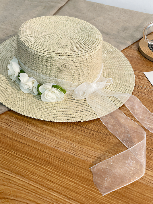 Camellia Flower Straw Beach Hat