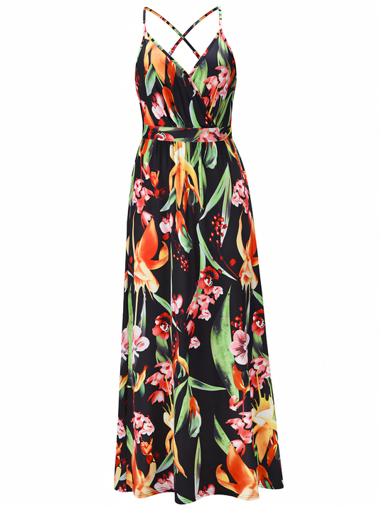 Black Floral Bohemia Halter Maxi Dress