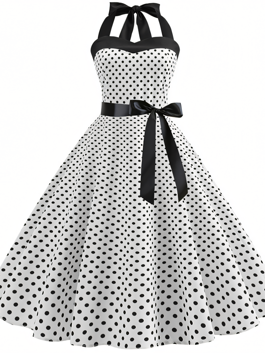 Vintage Polka Dot Halterneck tie Hepburn Midi Dress