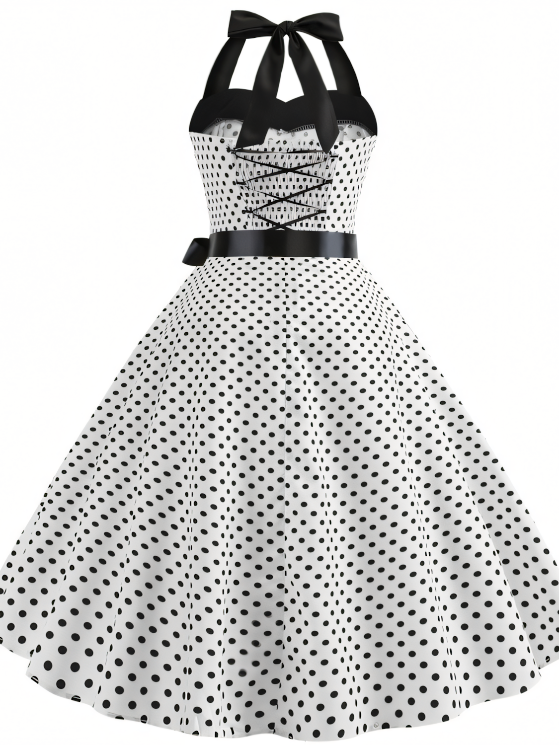 Vintage Polka Dot Halterneck tie Hepburn Midi Dress