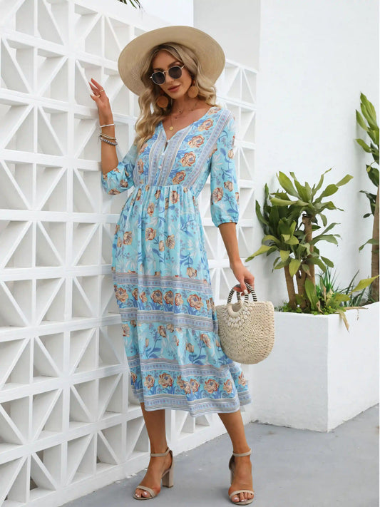 Bohemian Printed A-Line Maxi Dress