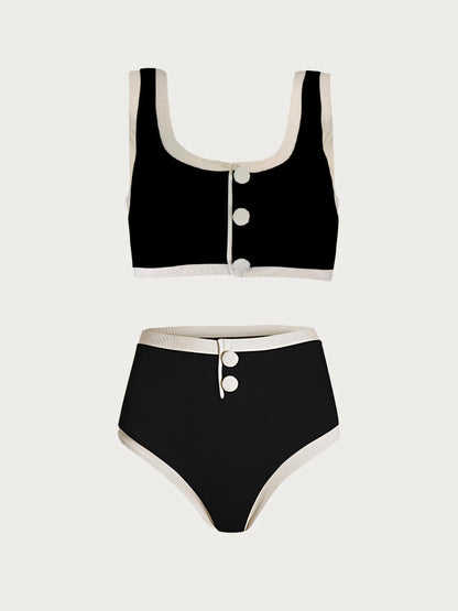 Black White Color-blocked High-waist Ins-style Bikini