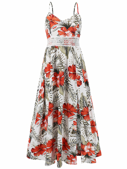White Printed Bohemia Lace Halter Maxi Dress