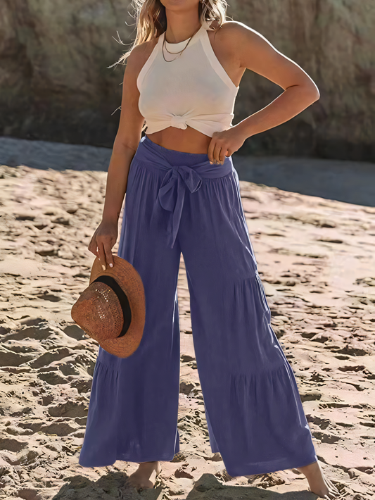 Strappy High-waisted Pleated Loose-fitting Pants