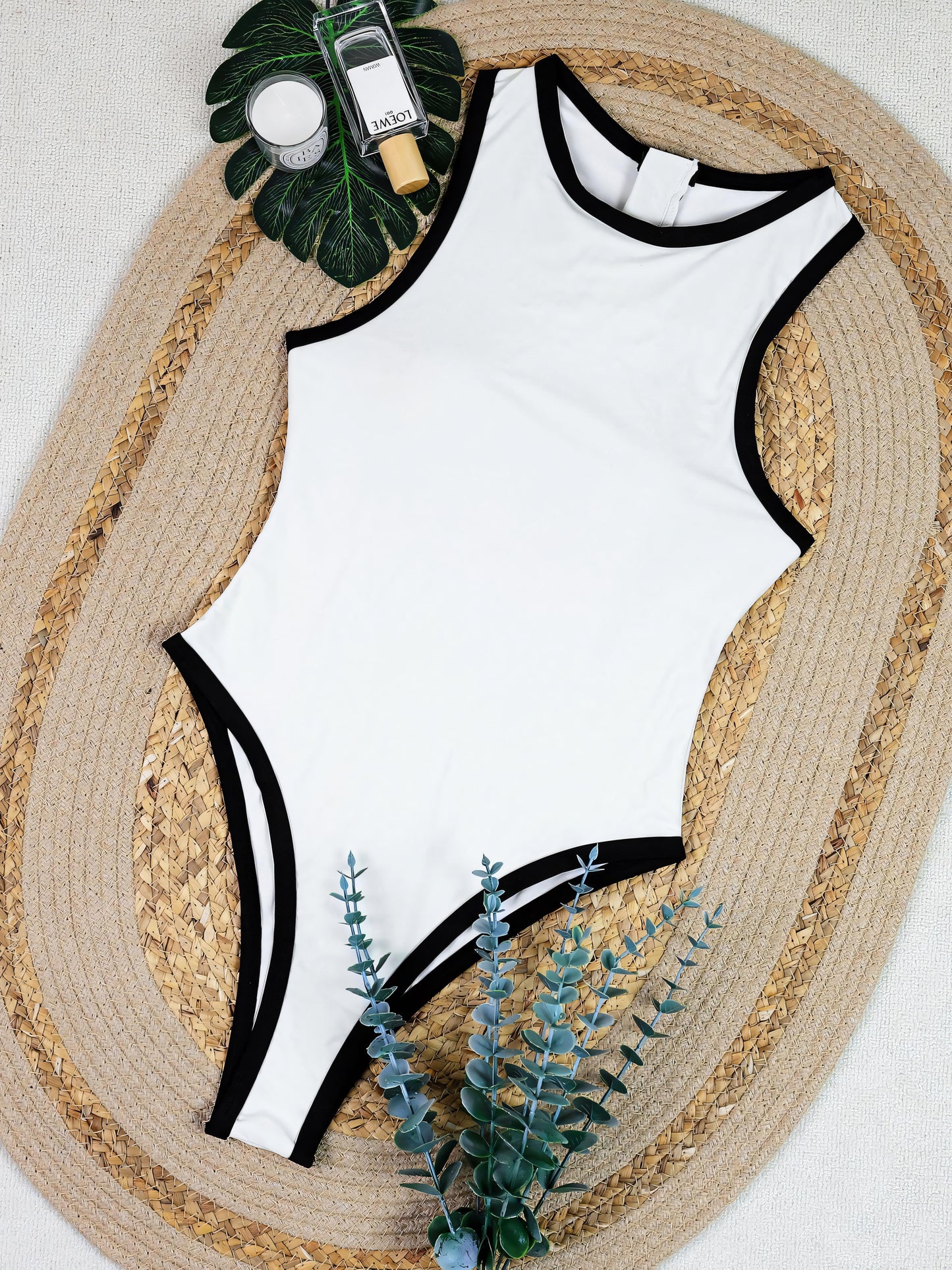 Simple Black White Classic One-Piece Swimsuit