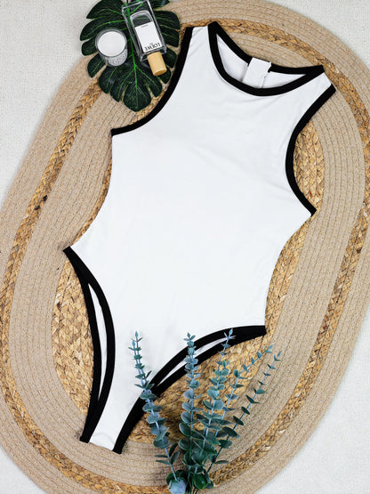 Simple Black White Classic One-Piece Swimsuit