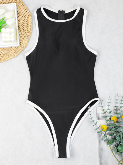 Simple Black White Classic One-Piece Swimsuit