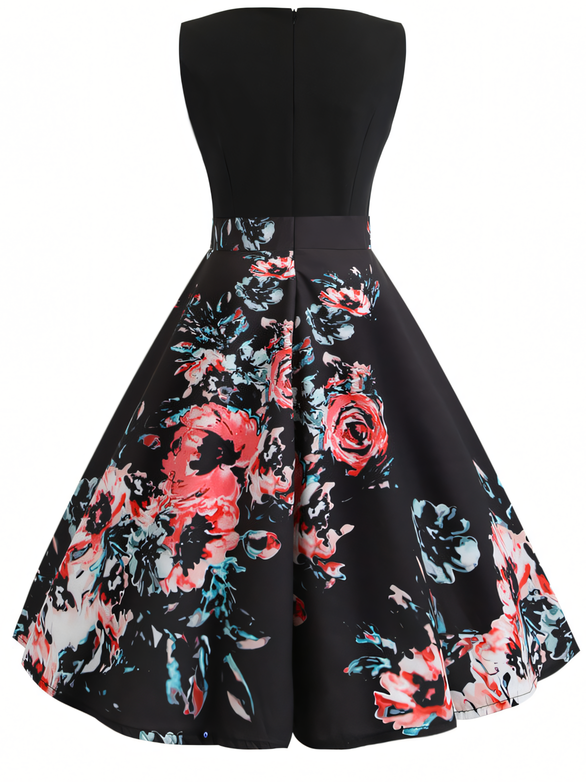 Red Floral V-neck  Midi Dress