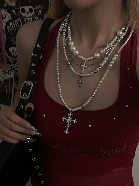 Cross Stacked Pearl Necklace