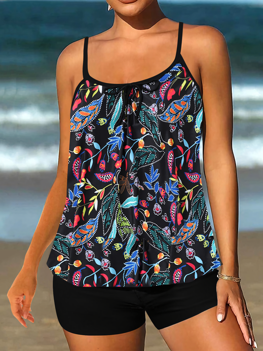 Printed Boxer Shorts Tankini Set