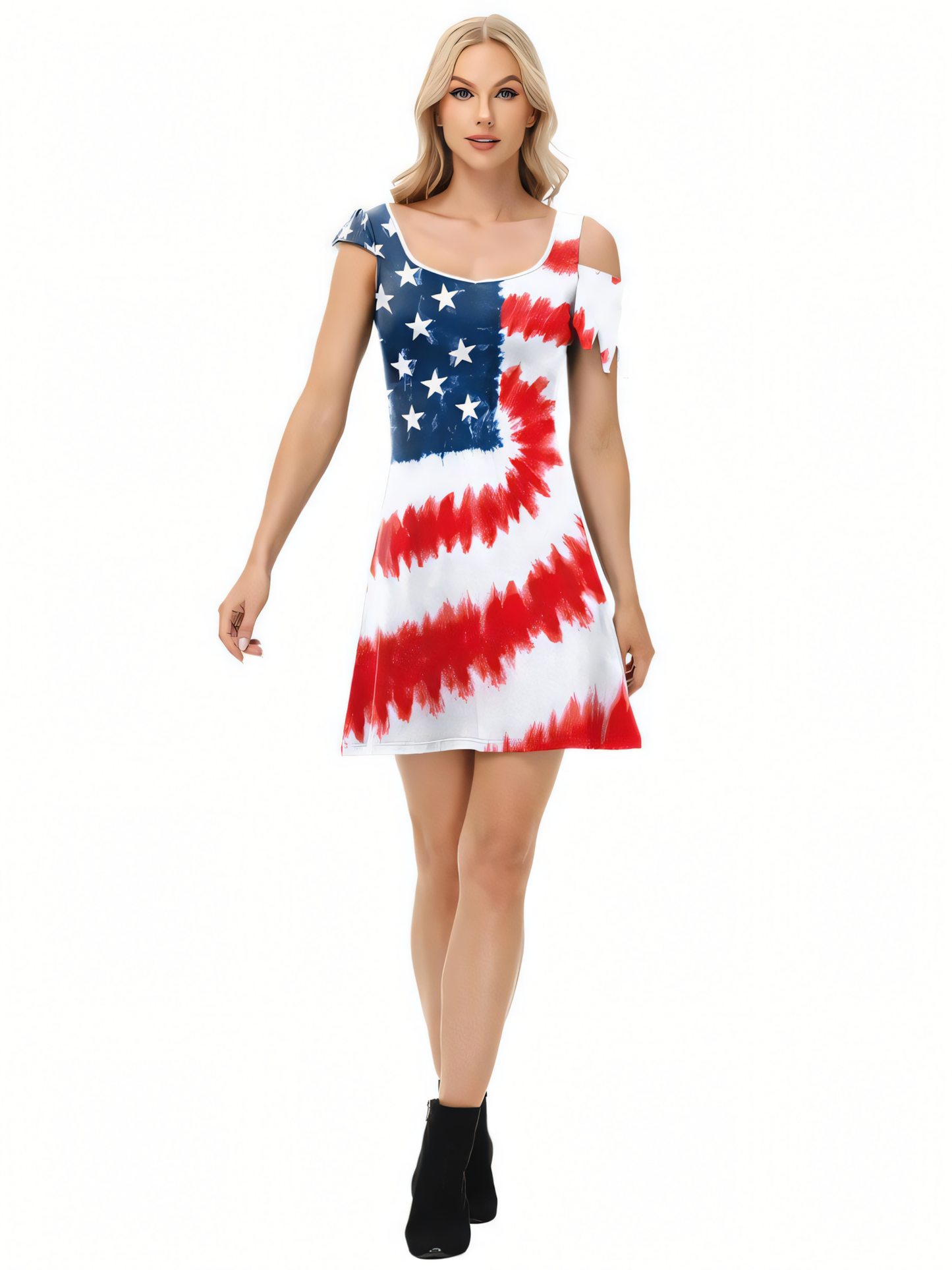 Independence Day Tie-Dye Pattern Digital Print Midi Dress