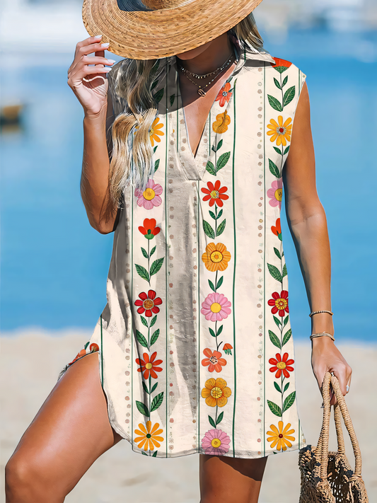 Printed Sleeveless Beach  Mini Dress