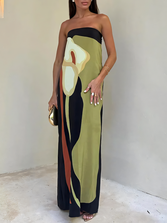 Printed Backless Bandeau  Maxi Dress