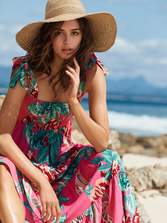 Pink Print Strap Maxi Dress
