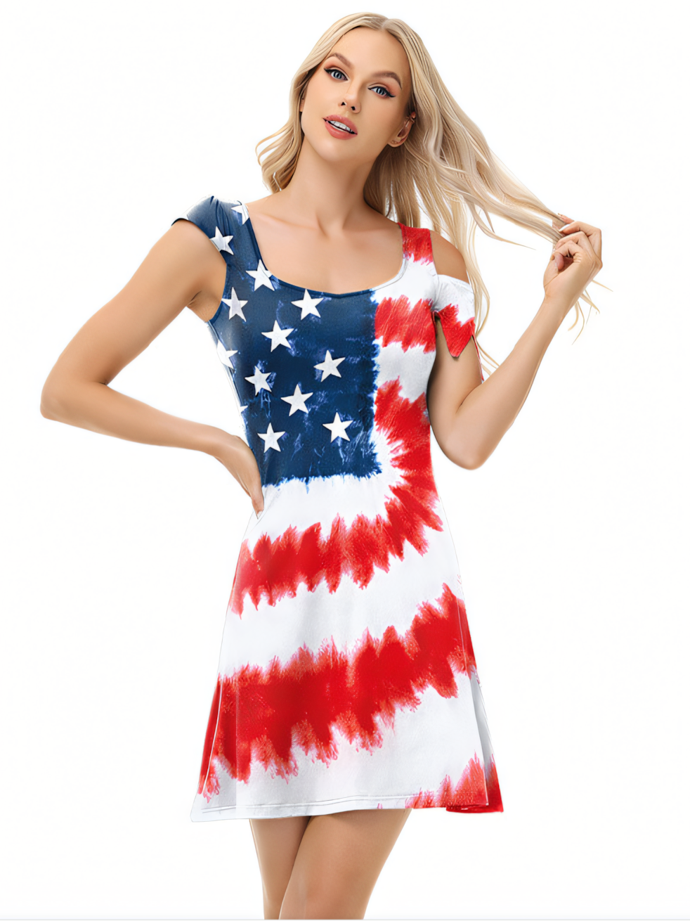 Independence Day Tie-Dye Pattern Digital Print Midi Dress